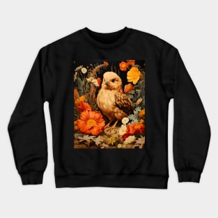 Retro Vintage Art Style Baby Chick in Field of Wild Flowers - Whimsical Farm Crewneck Sweatshirt